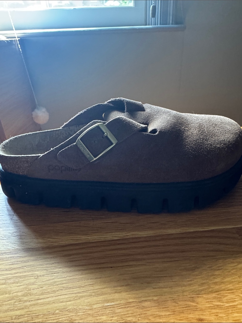 Birkenstock Kids Suede Clog Slides in Light Brown - Picture 2 of 5